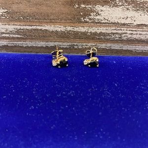Real gold, sapphire and tiny diamond earrings